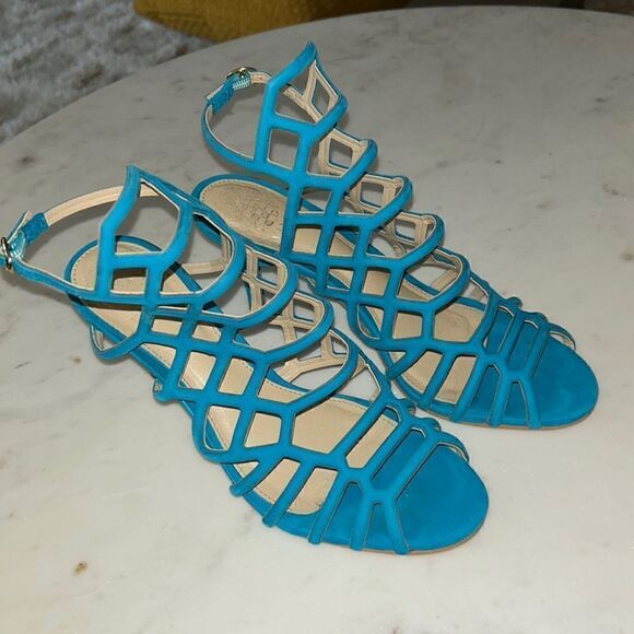 Vince Camuto Paxton teal suede sling back stiletto heels size 6.5 EUC - Picture 1 of 10